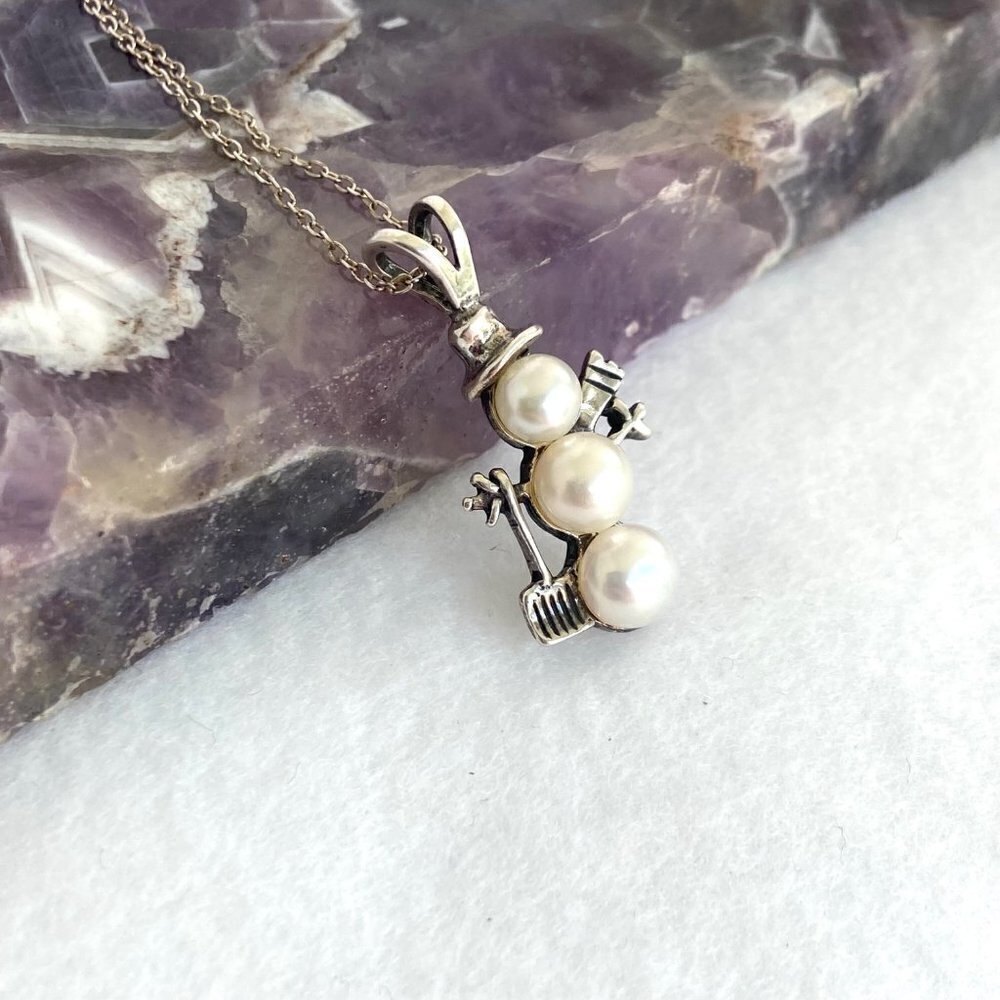 Sterling Silver 925 Dakota West Pearl Snowman Winter Pendant Necklace 18" Chain - Picture 12 of 16
